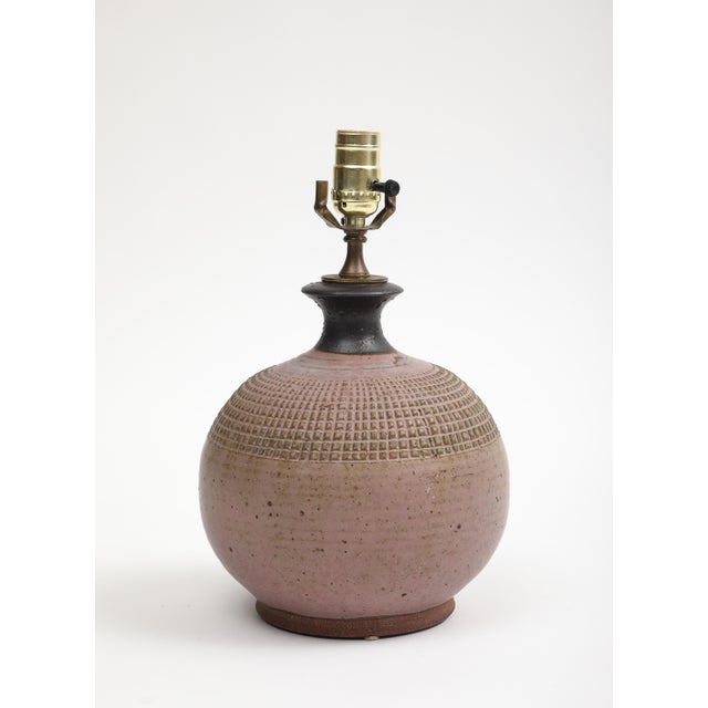 Artist Signed Stoneware Pottery Table Lamp For Sale - Image 4 of 11
