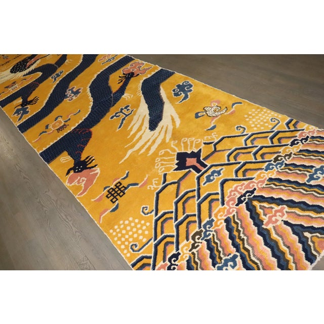 Yellow Tibetan Vintage Dragon Pillar Runner - 4'5" x 17' For Sale - Image 9 of 14