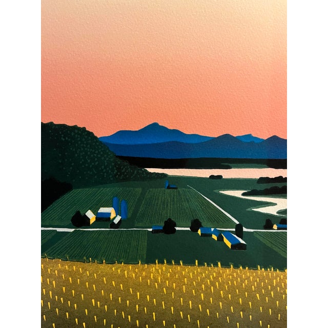 Framed and Signed Sabra Field "Lake Farms" Woodcut Print Chairish
