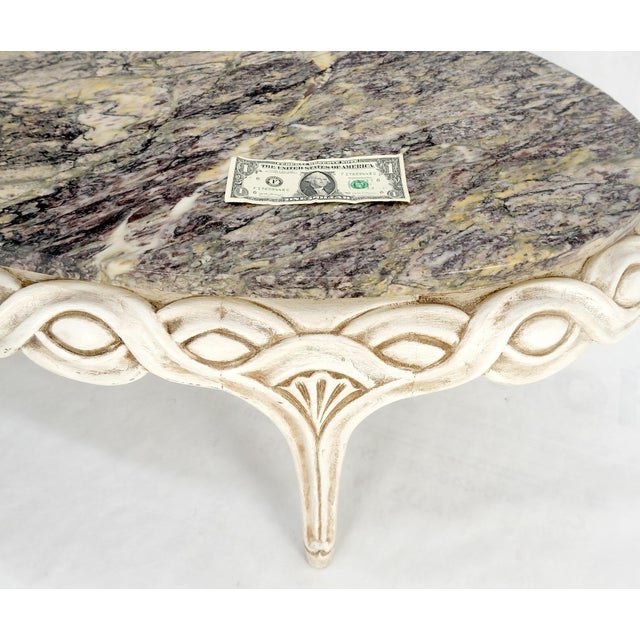 Braided Bezel Oval Marble Top White Pickle Finish French Provincial Coffee Table For Sale - Image 9 of 9