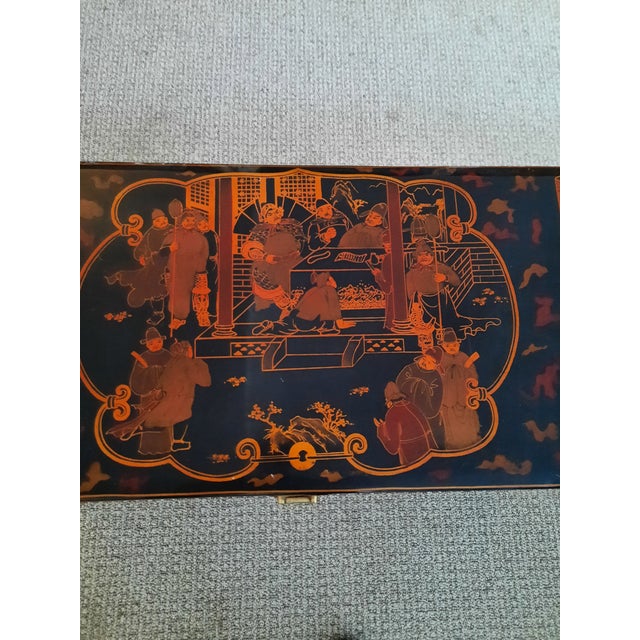 Wood Vintage Chinese Black Laquered Chest . For Sale - Image 7 of 7