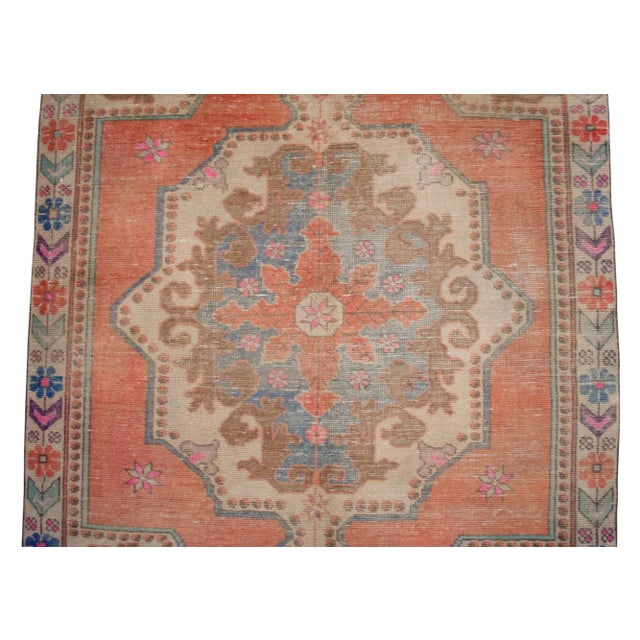Burnt Orange Distressed Low Pile Turkish Rug Vintage Area Rug - 4'3" X 7'10" For Sale - Image 8 of 15