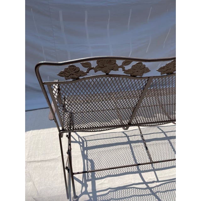 Vintage 3 Seater Wrought Iron Garden Patio Bench Glider Couch Dogwood Rocker For Sale - Image 10 of 12
