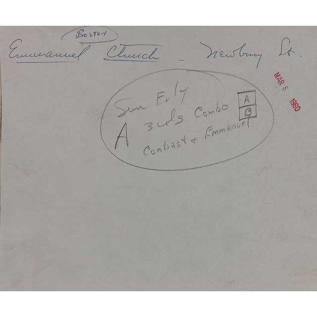 1960 black and white photograph of Emanuel Episcopal Church on Newbury Street, Back Bay, Boston, MA. Publication...