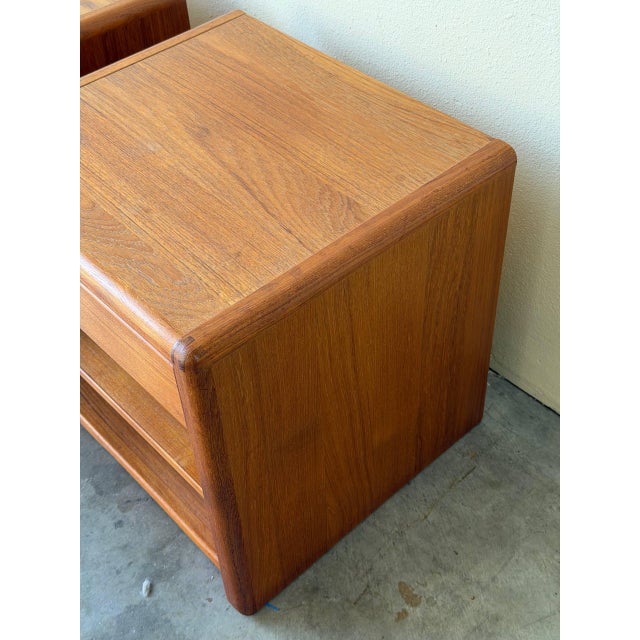 Wood Mid 20th Century Scandinavian Teak Nightstands Bedside Tables W Drawer Shelf, 2 Pieces For Sale - Image 7 of 10