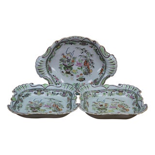 Antique 1825 Stephan Folch Bamboo & Basket Ironstone China Serving Platters - Set of 3 For Sale