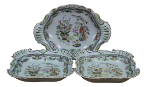 Antique 1825 Stephan Folch Bamboo & Basket Ironstone China Serving Platters - Set of 3