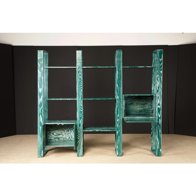 Modern Emerald Green Cerused Oak Modular Bookcase Room Divider by Lou Hodges, 1970s For Sale - Image 3 of 12