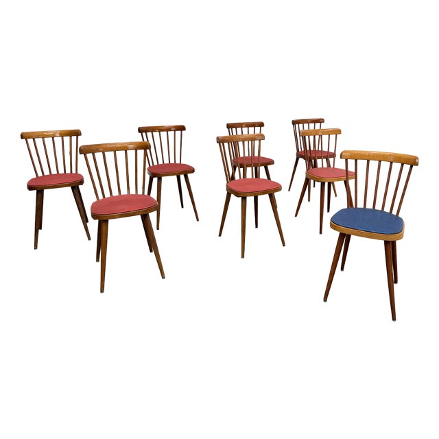 Chairs with Colorful Seats from Baumann, 1960s, Set of 8 For Sale