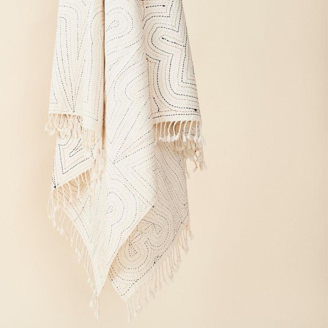 2020s Contemporary Katha Organic Cotton Fully Embroidered Queen Size Bedspread For Sale - Image 5 of 11