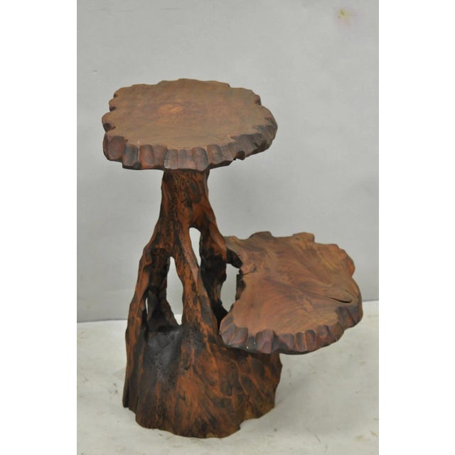 Vintage Mid Century Modern Live Edge 2 Tier Walnut Plant Stand Side Table For Sale - Image 9 of 16