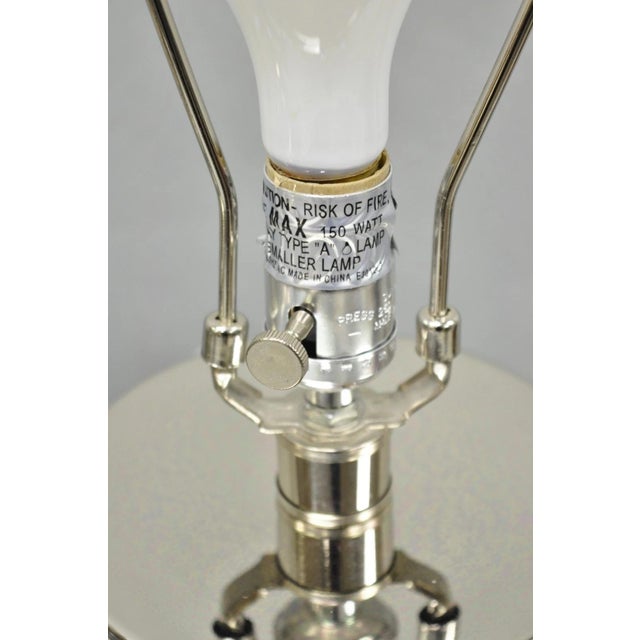 Contemporary Modern Gray Porcelain Leaf Leaves Chrome Table Lamps - A Pair For Sale - Image 9 of 17