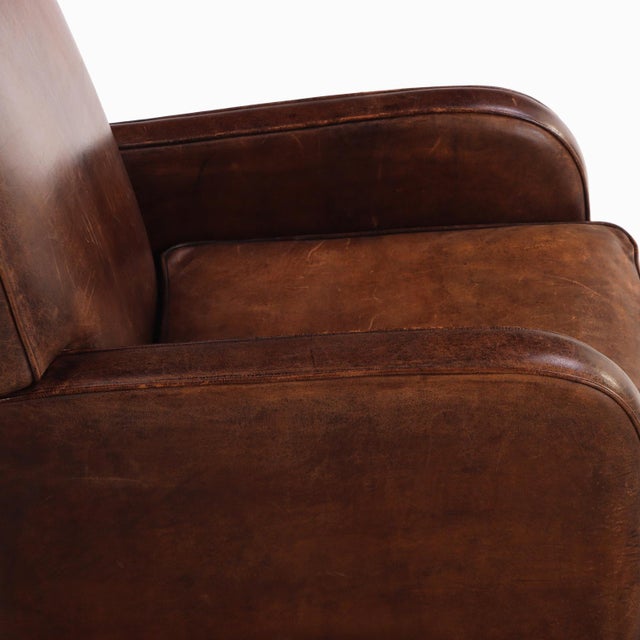 A Pair of Dutch Art Deco Style Leather Club Chairs, C. 1960. For Sale In Philadelphia - Image 6 of 8