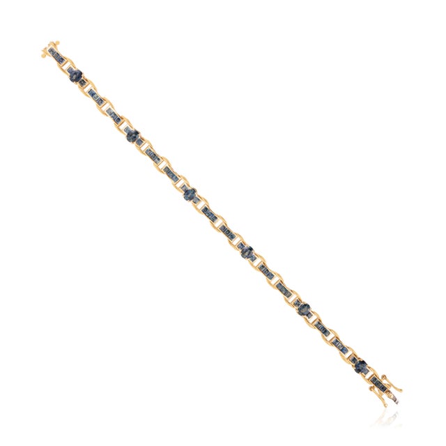Mid 20th Century Classic 20th Century 14k Gold 6.39 Ct Blue Sapphire Geometric Link Tennis Bracelet For Sale - Image 5 of 14