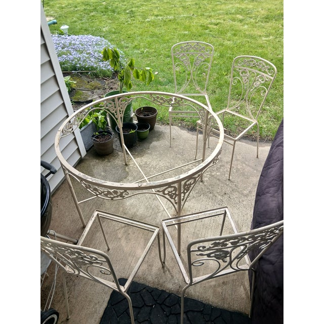 French Country Vintage Wrought Iron 5 Piece Patio Set For Sale - Image 3 of 9