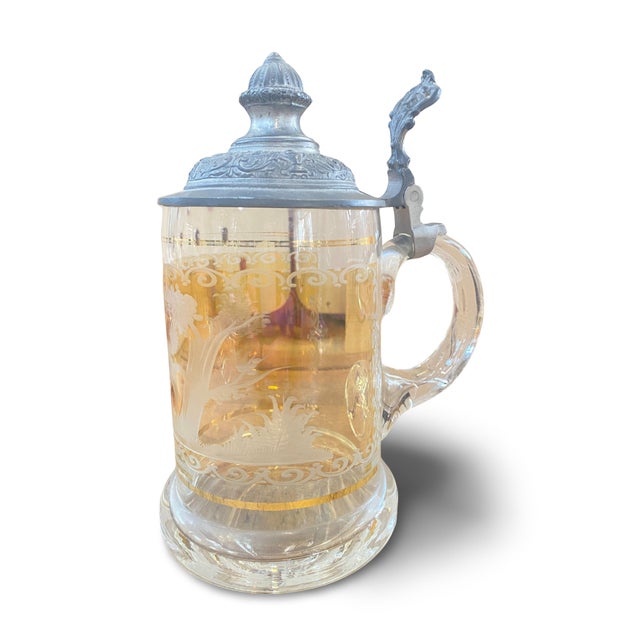 Art Nouveau Arts & Crafts Crystal and Pewter Beer Mug, 19th Century For Sale - Image 6 of 12