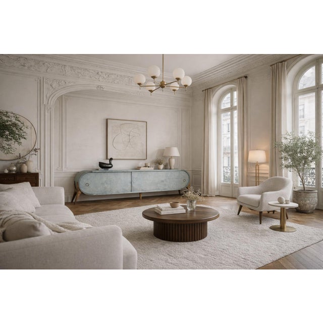 Mid-Century Modern Italian Turquoise Streamline Sideboard in Birch, 1960s For Sale - Image 13 of 18