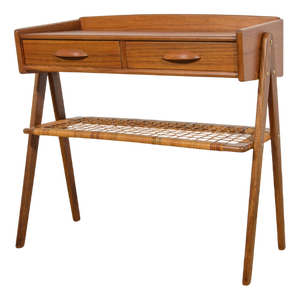 Mid-Century Teak and Rattan Console Table from Søren Rasmussen, Denmark, 1960s