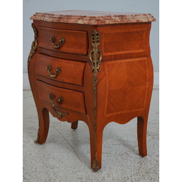 French Pair French Marble Top 3 Drawer Nightstands For Sale - Image 3 of 12