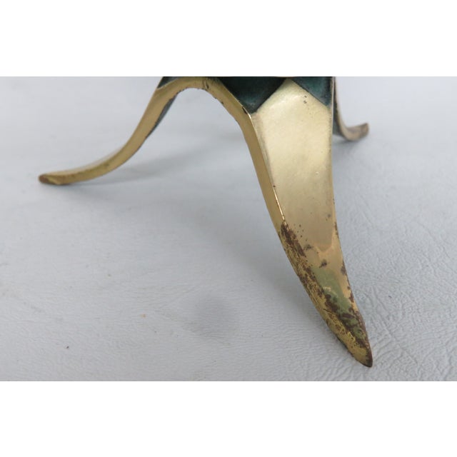 Mid Century Green Enameled Brass Tripod Vase Made in Israel Figural Motif 5002b For Sale - Image 14 of 14