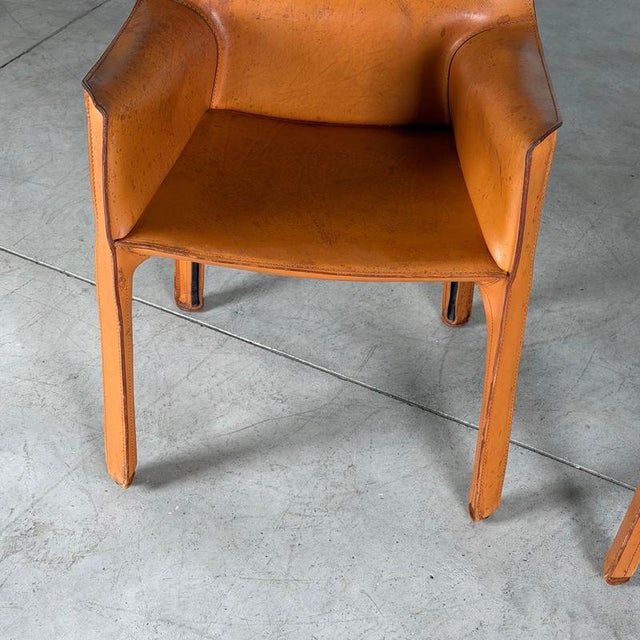 CAB 413 Armchairs in Cognac Leather attributed to Mario Bellini for Cassina, 1970s, Set of 2 For Sale - Image 6 of 16