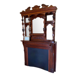 Carved Wood Victorian Fireplace Mantel & Surround Beveled Mirrors 1880's