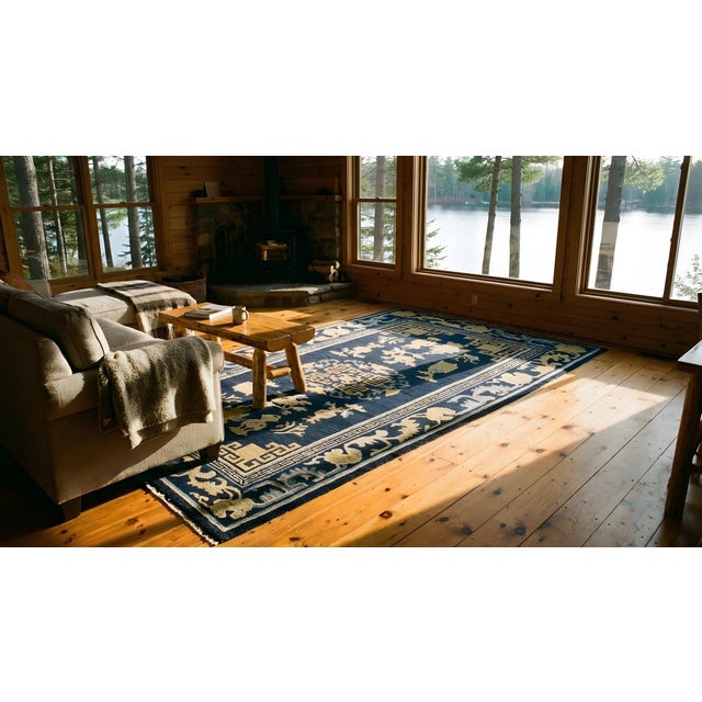 1890s Blue Medallion Qing Antique Chinese Peking Rug 3'2" X 4'8" Knotted Wool Carpet For Sale - Image 10 of 12