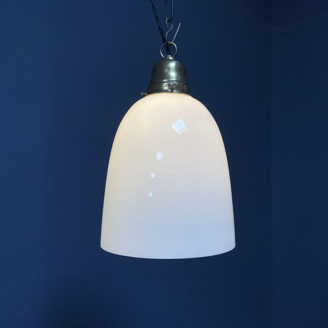 Opaline Glass Hanging Lamp with Brass Fixture For Sale - Image 5 of 18