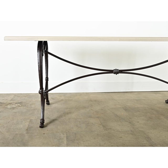 French Vintage Iron Base Dining Table & Painted Wood Top For Sale - Image 12 of 12
