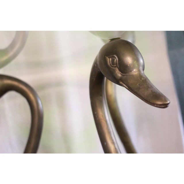 Large Brass Swan Dining Table With a Glass Top From the 1970s For Sale - Image 12 of 18