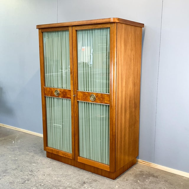 1930s Art Deco Wood Cabinet with Glass Doors, 1930s For Sale - Image 5 of 13