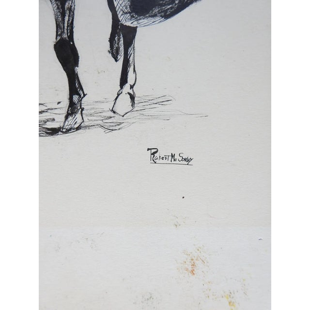 Vintage pen and ink drawing on artist board of children riding donkey. Signed Robert McSorley (1942-2018) Texas lower...