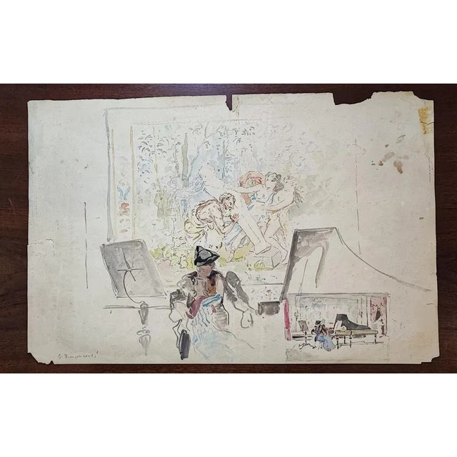 Guglielmo Innocenti, Etude pour scène de théâtre au piano, Crayon & Watercolor on Paper, in Good conditions. Designed 1920...