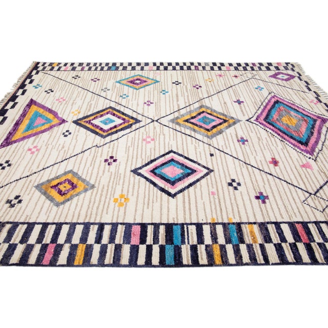 Modern Moroccan Style Handmade Multicolor Tribal Wool Rug For Sale In New York - Image 6 of 12