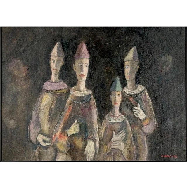 Modern Samuel Brecher, Samuel Brecher Wpa Artist Mid Century Mod Modernist Oil Painting Circus Clowns For Sale - Image 3 of 18