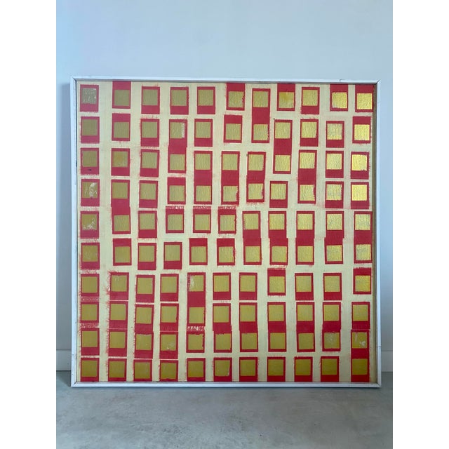 49" Minimalist Organic Modern Gold Foil Grid Painting For Sale - Image 14 of 17