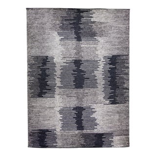 Handmade Modern Moroccan Style Abstract Wool Rug in Gray For Sale