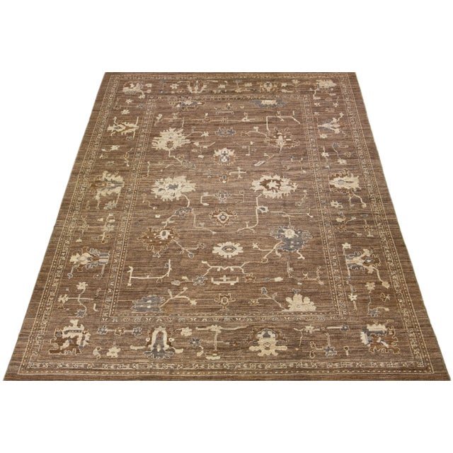 Contemporary 2010s Ovesize Brown Oushak Handmade Wool Rug With Floral Pattern For Sale - Image 3 of 7