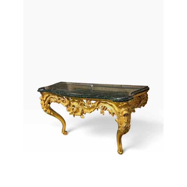 1990s 18c Style French Giltwood Rococo Console Table With Marble Top For Sale - Image 5 of 5