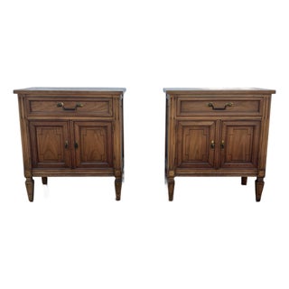 Vintage Nightstands | Pair Cherry Wood Bedside Tables | Traditional Side Tables | Storage Cabinet End Tables For Sale