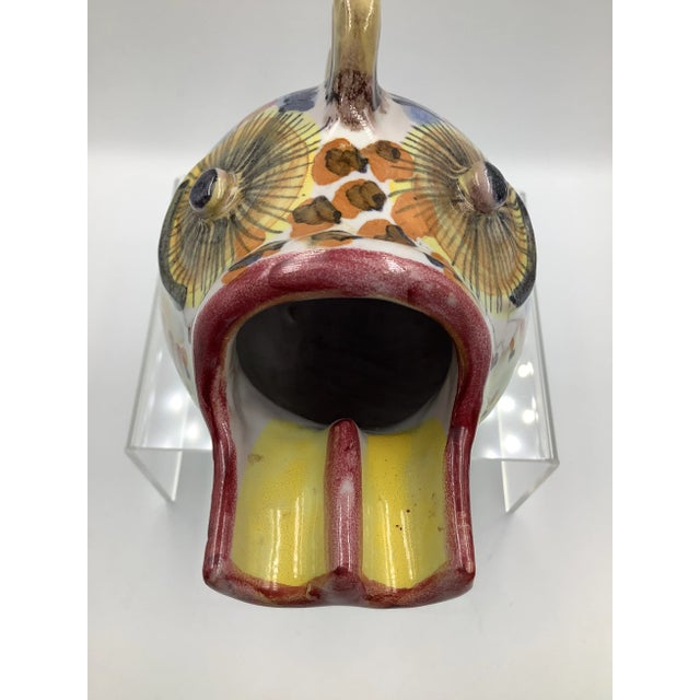 Hollywood Regency Vintage Vietri Italy Signed Ceramic Colorful Painted Fish With Open Mouth Ashtray For Sale - Image 3 of 9