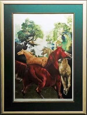 g.h Rothe "Danby's Enchanted Island Revisited" Mezzotint Art Horses