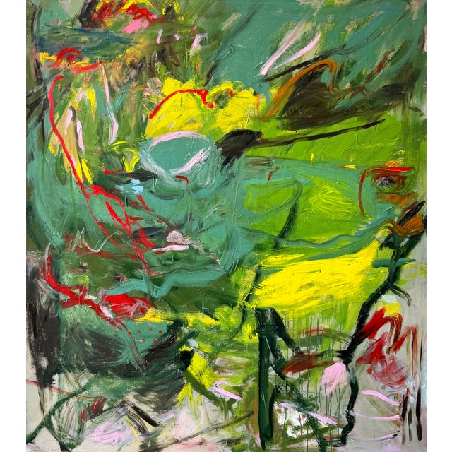 Dark Green Contemporary Abstract Oil on Canvas "Summer Queen" by Petra Schott For Sale - Image 8 of 9