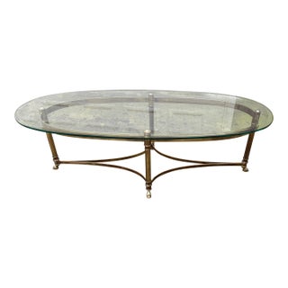 1960s Regency Brass Hoofed Glass Gueridon Table Attributed to LaBarge For Sale