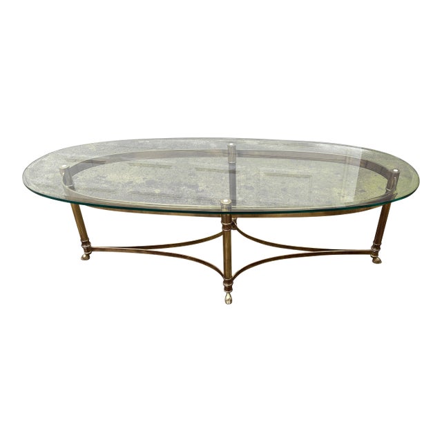 1960s Regency Brass Hoofed Glass Gueridon Table Attributed to LaBarge For Sale