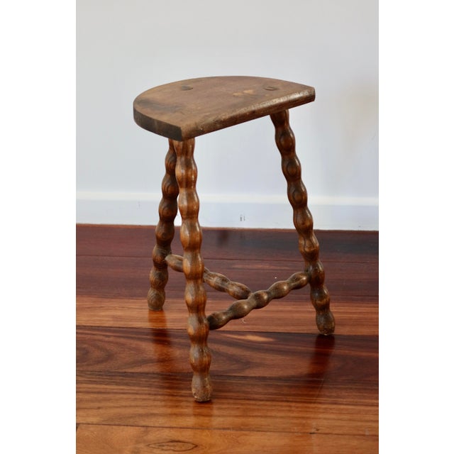 Rustic Tripod Stool in Turned Wood, 1950s For Sale - Image 3 of 8