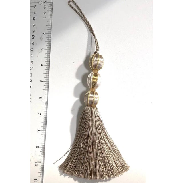Wood Beaded Satin Key Tassel in Mineral Color Combination For Sale - Image 7 of 13