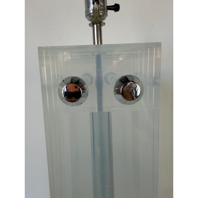 70's Karl Springer - Style Architectural Lucite Table Lamp For Sale - Image 13 of 18