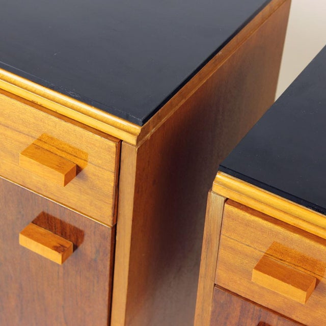 Mid-Century Bedside Tables in Walnut and Black Glass, Former Czechoslovakia, 1960s, Set of 2 For Sale - Image 13 of 16