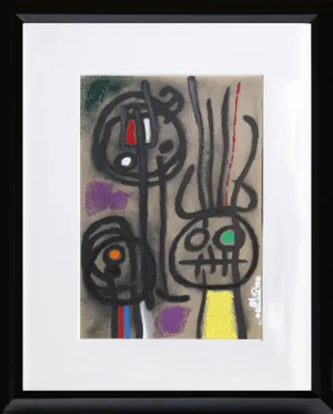 "Cartones 17: Personnage Et Oiseau" Framed Lithograph by Joan Miro